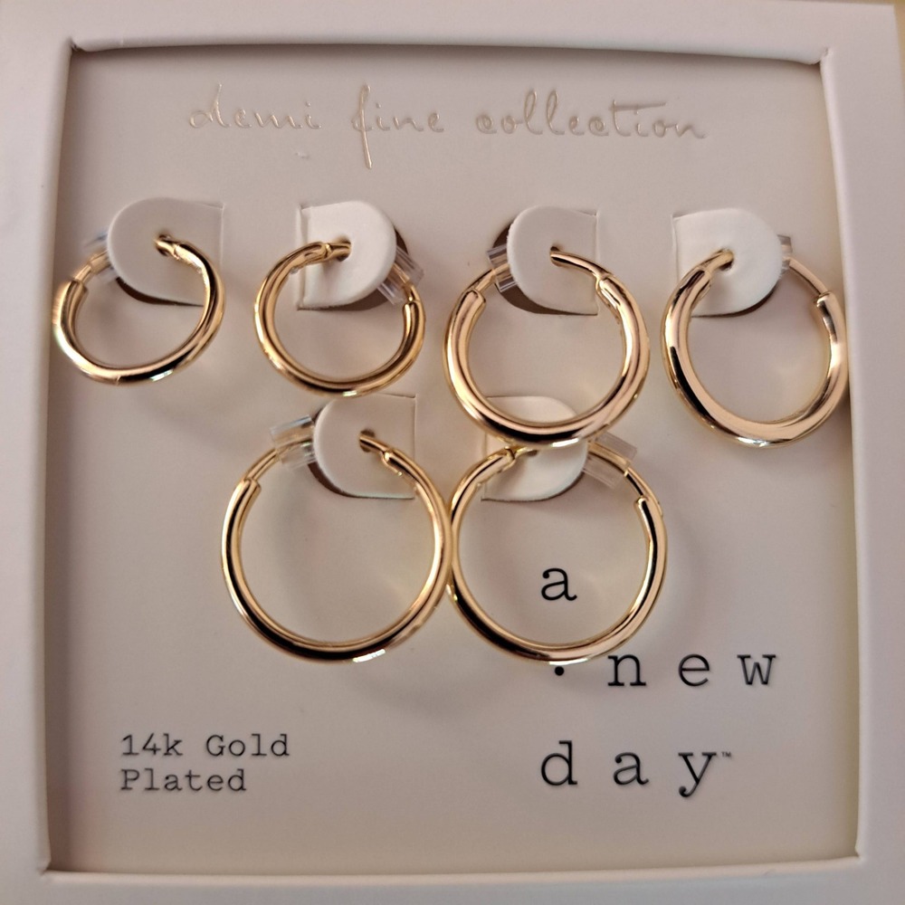 A New Day Hoop Earrings Women OS Gold NWT 14k Gold Plated Set 955-200-CB6